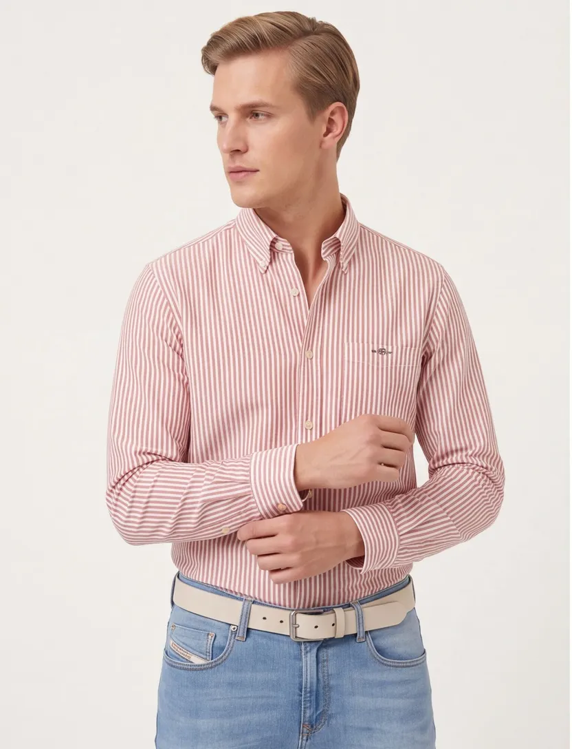 casual overhemd Gant Regular Fit rood wit gestreept Oxford