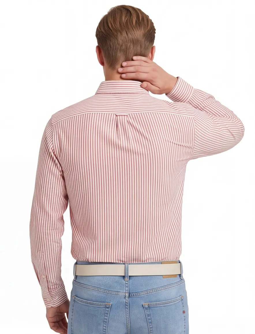 Gant Regular Fit casual overhemd rood wit gestreept Oxford