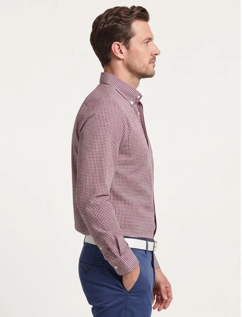 Gant casual overhemd rood blauw geruit katoen Regular Fit