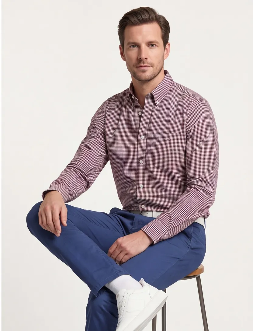 Gant casual overhemd rood blauw geruit katoen Regular Fit