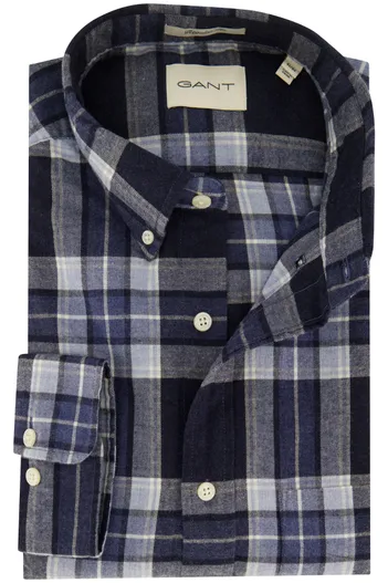 Gant Gant Regular Fit casual overhemd donkerblauw geruit flanel