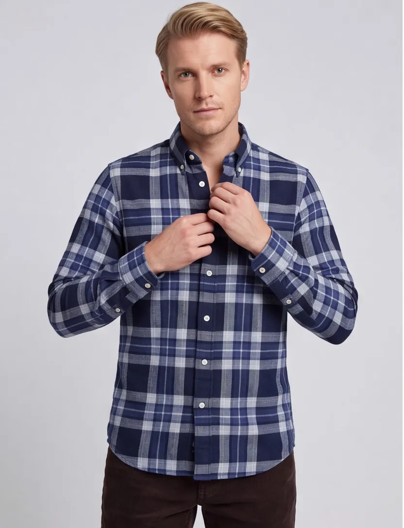 casual overhemd Gant Regular Fit donkerblauw geruit flanel