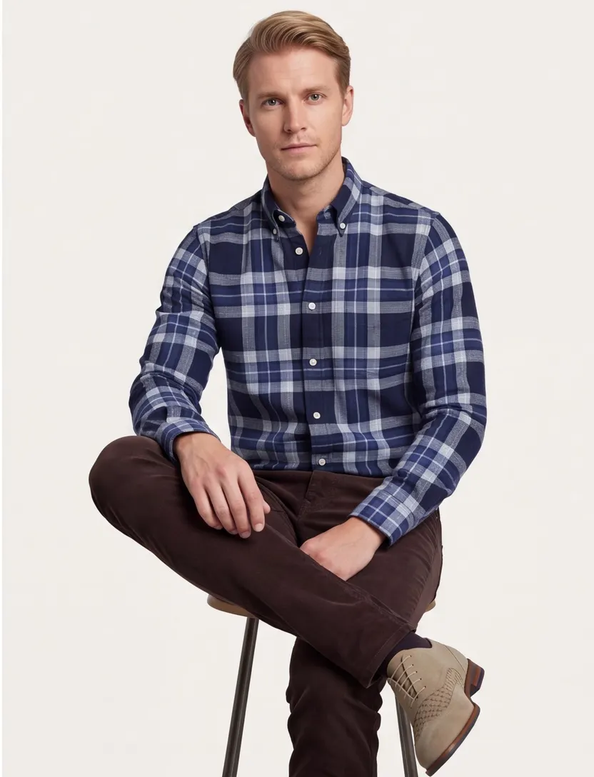 casual overhemd Gant Regular Fit donkerblauw geruit flanel