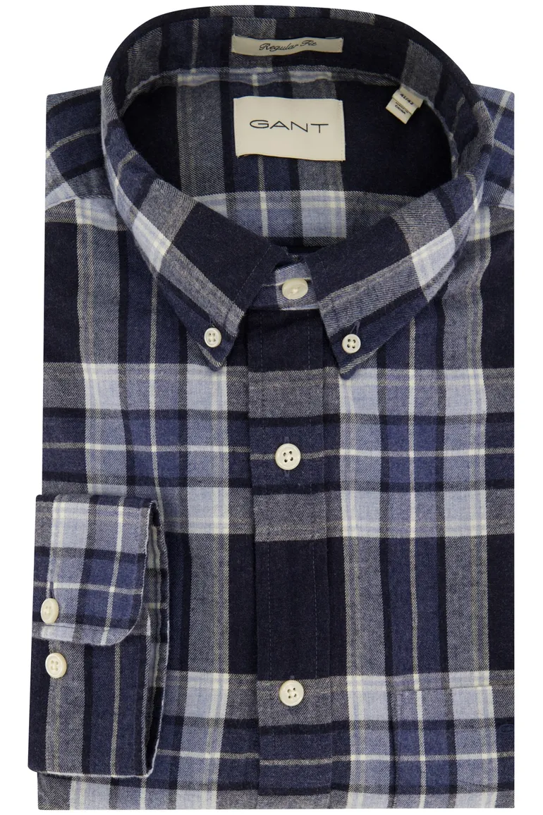 Gant Regular Fit casual overhemd donkerblauw geruit flanel