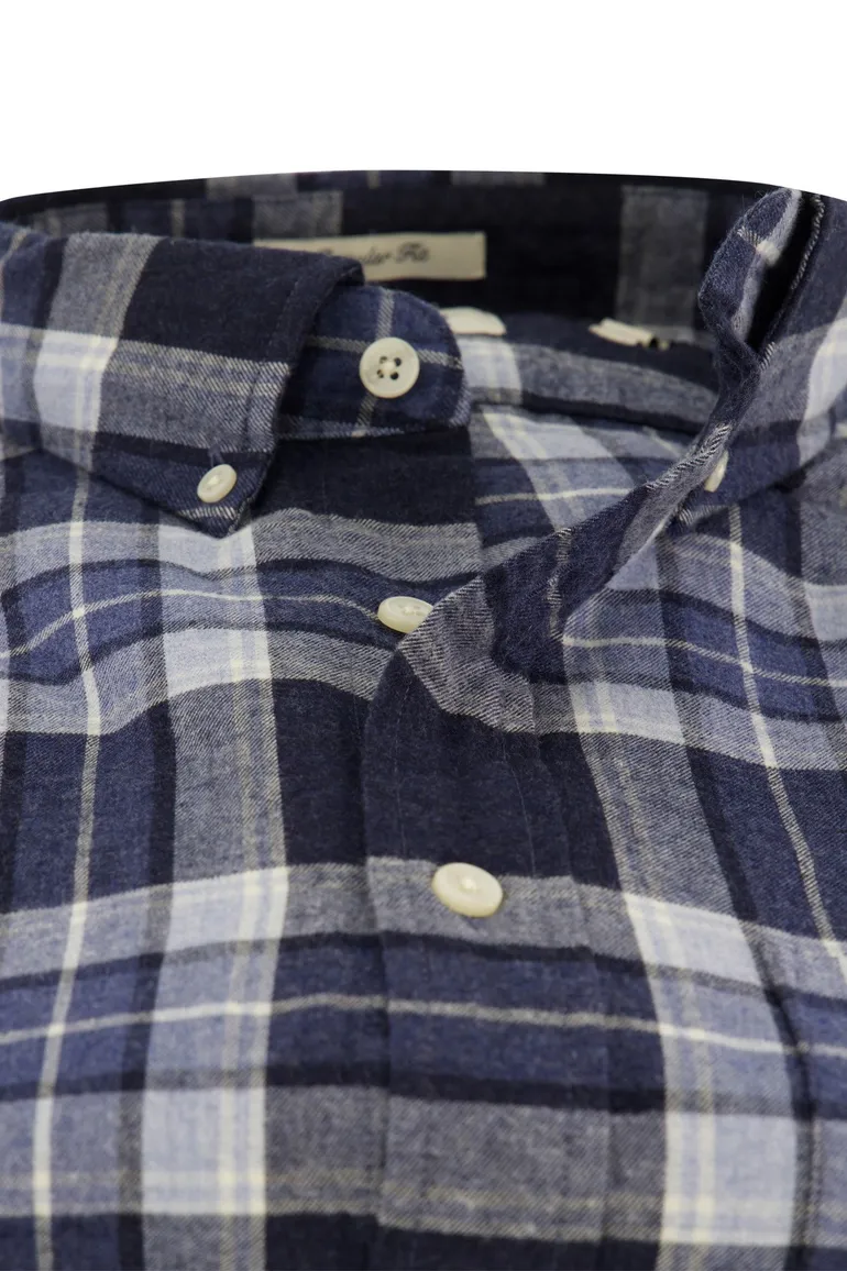 Gant Regular Fit casual overhemd donkerblauw geruit flanel