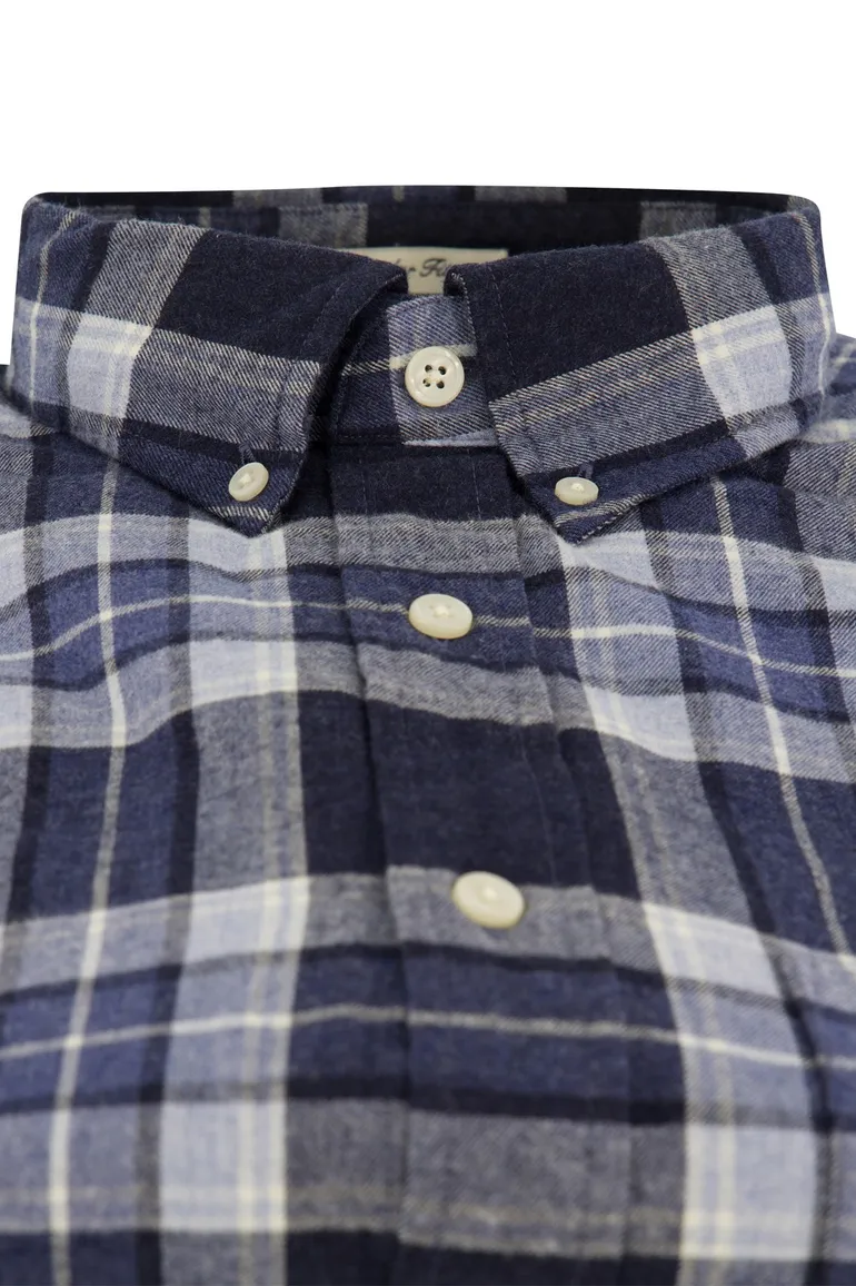 Gant Regular Fit casual overhemd donkerblauw geruit flanel