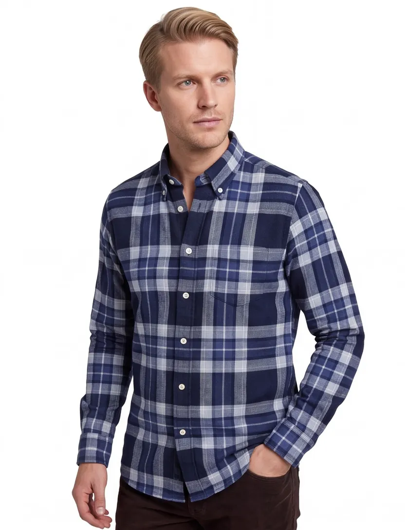 casual overhemd Gant Regular Fit donkerblauw geruit flanel