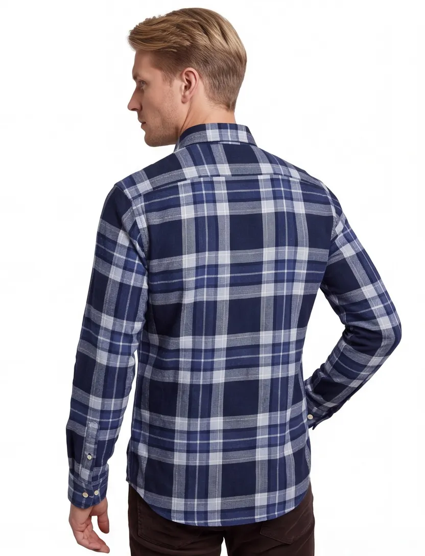 casual overhemd Gant Regular Fit donkerblauw geruit flanel