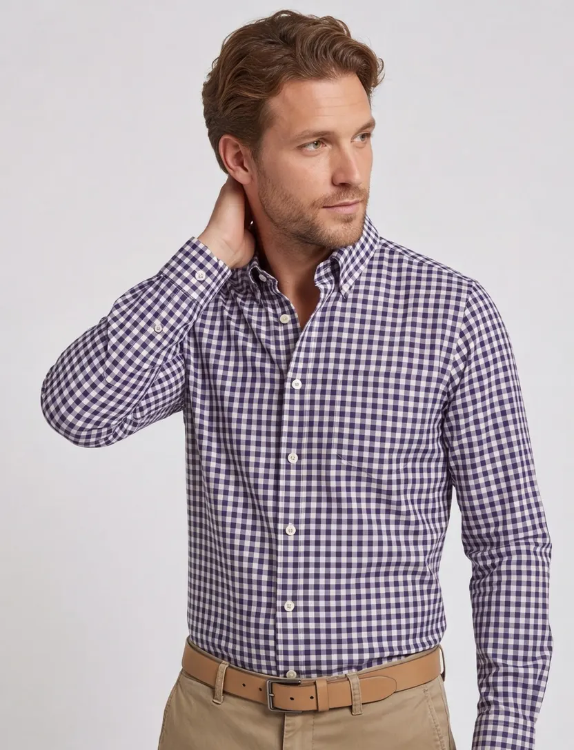 Gant overhemd blauw/wit geruit button-down