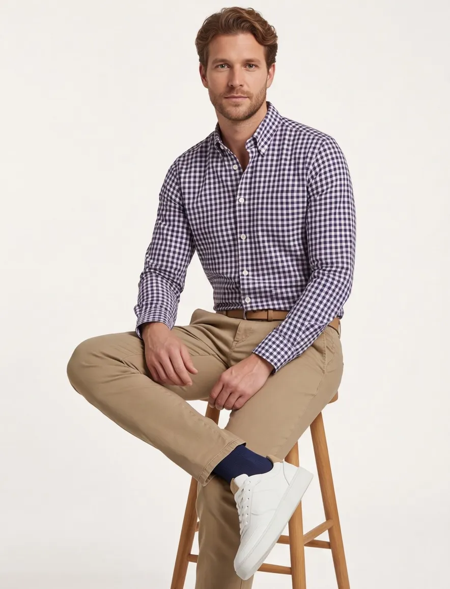 Gant overhemd blauw/wit geruit button-down