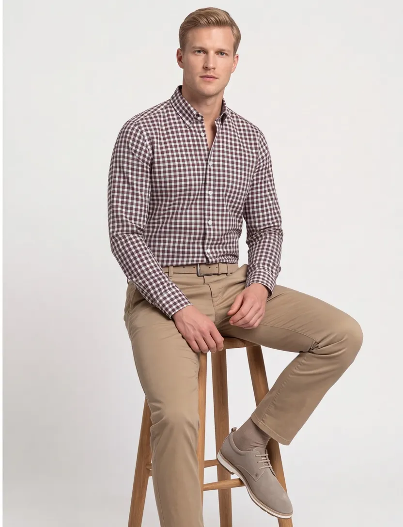 Gant overhemd bruin geruit button-down katoen