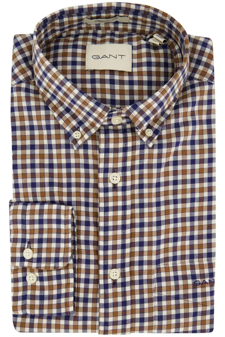 Gant overhemd bruin geruit button-down katoen