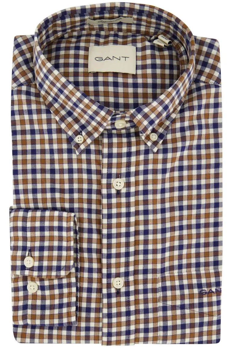 Gant overhemd bruin geruit button-down katoen