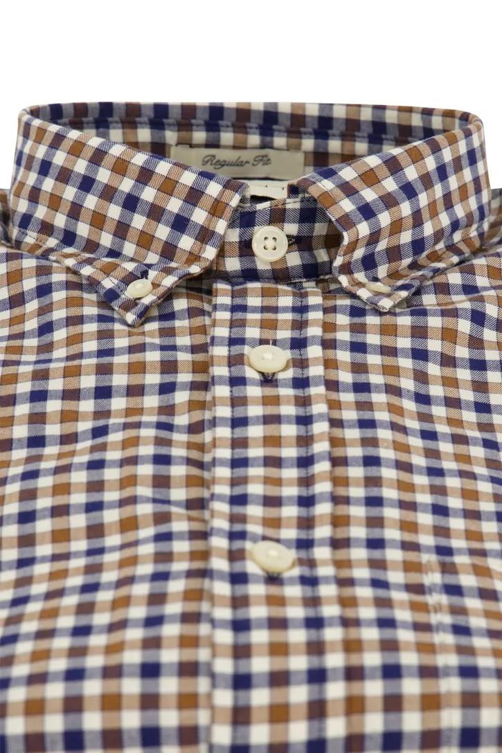 Gant overhemd bruin geruit button-down katoen