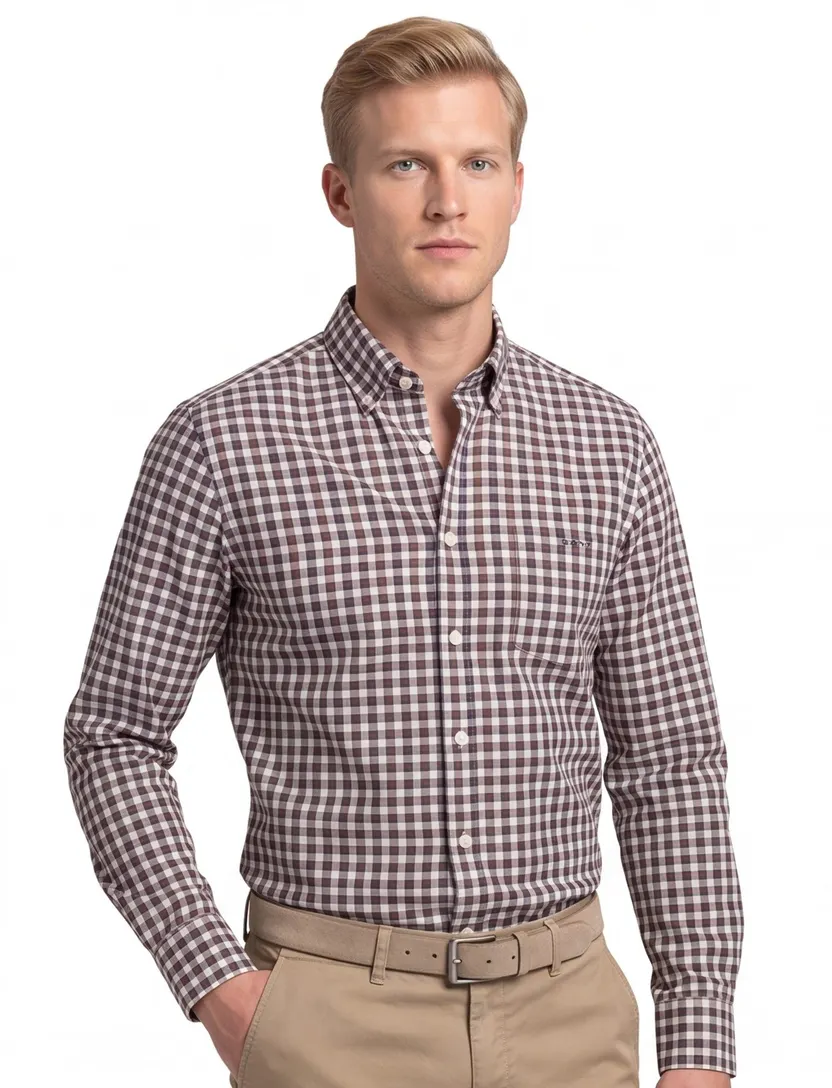 Gant overhemd bruin geruit button-down katoen