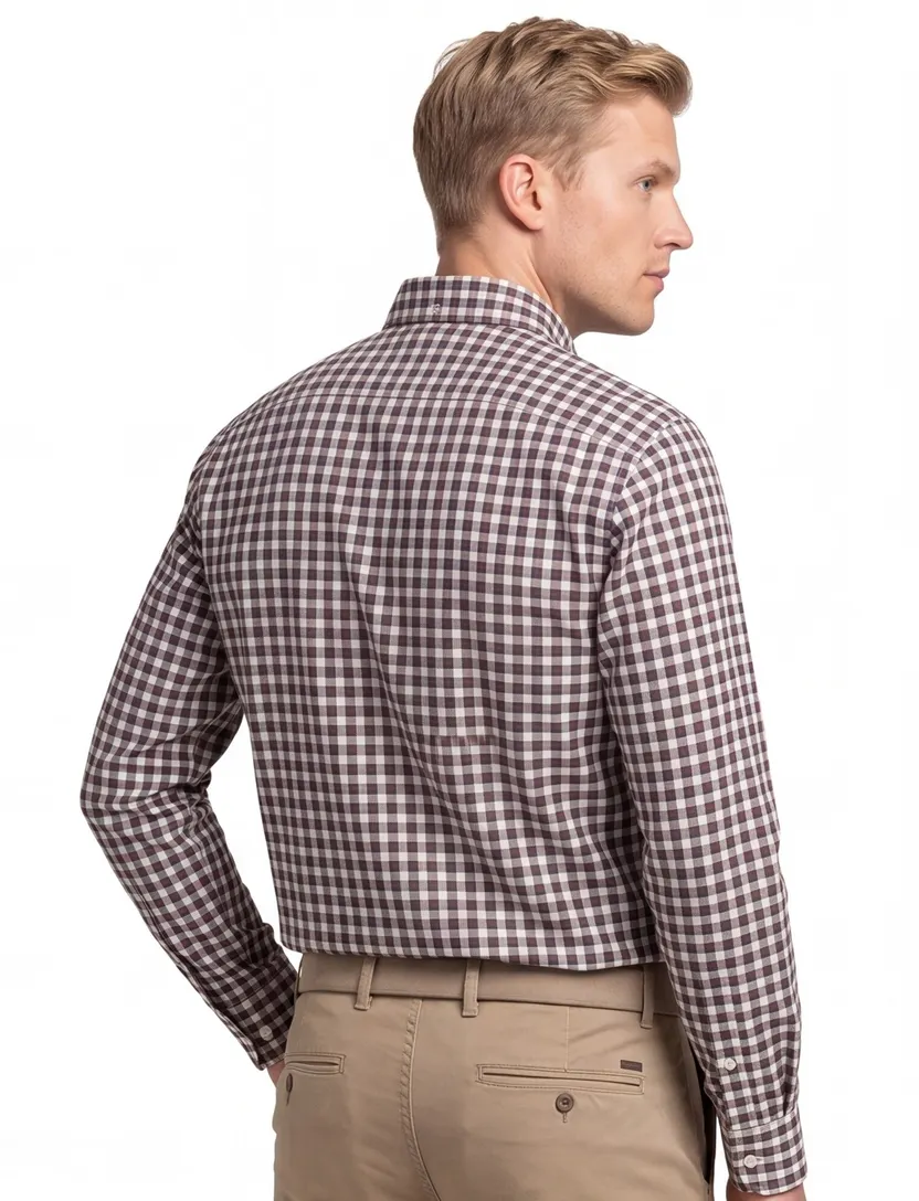 Gant overhemd bruin geruit button-down katoen