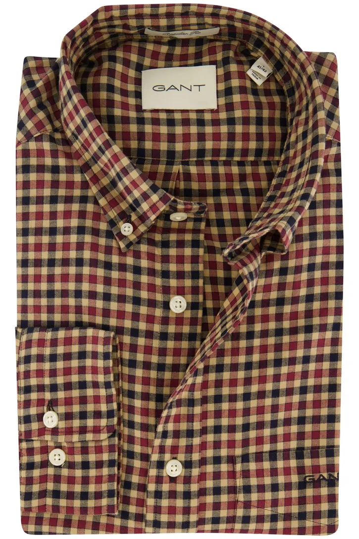 Gant overhemd bruin/rood geruit button-down