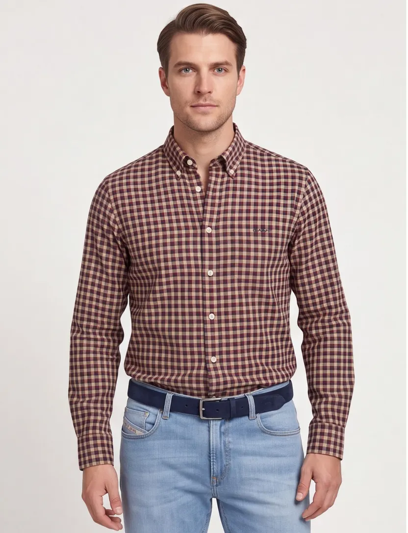Gant overhemd bruin/rood geruit button-down