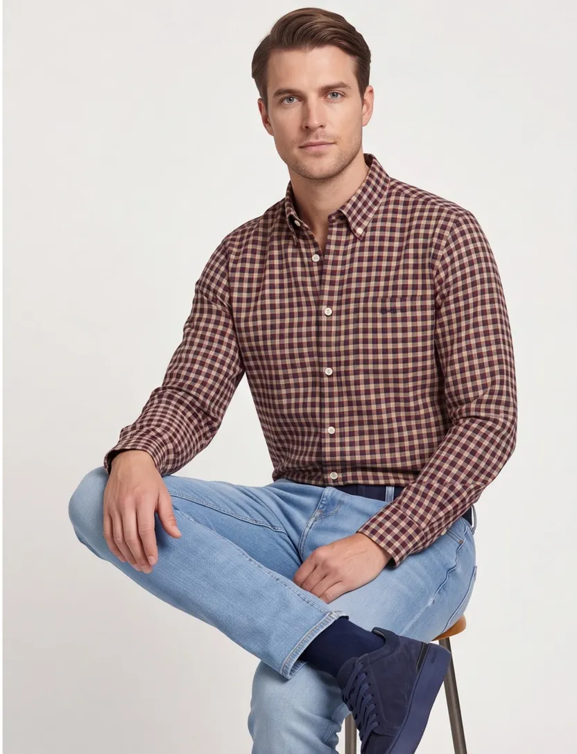 Gant overhemd bruin/rood geruit button-down