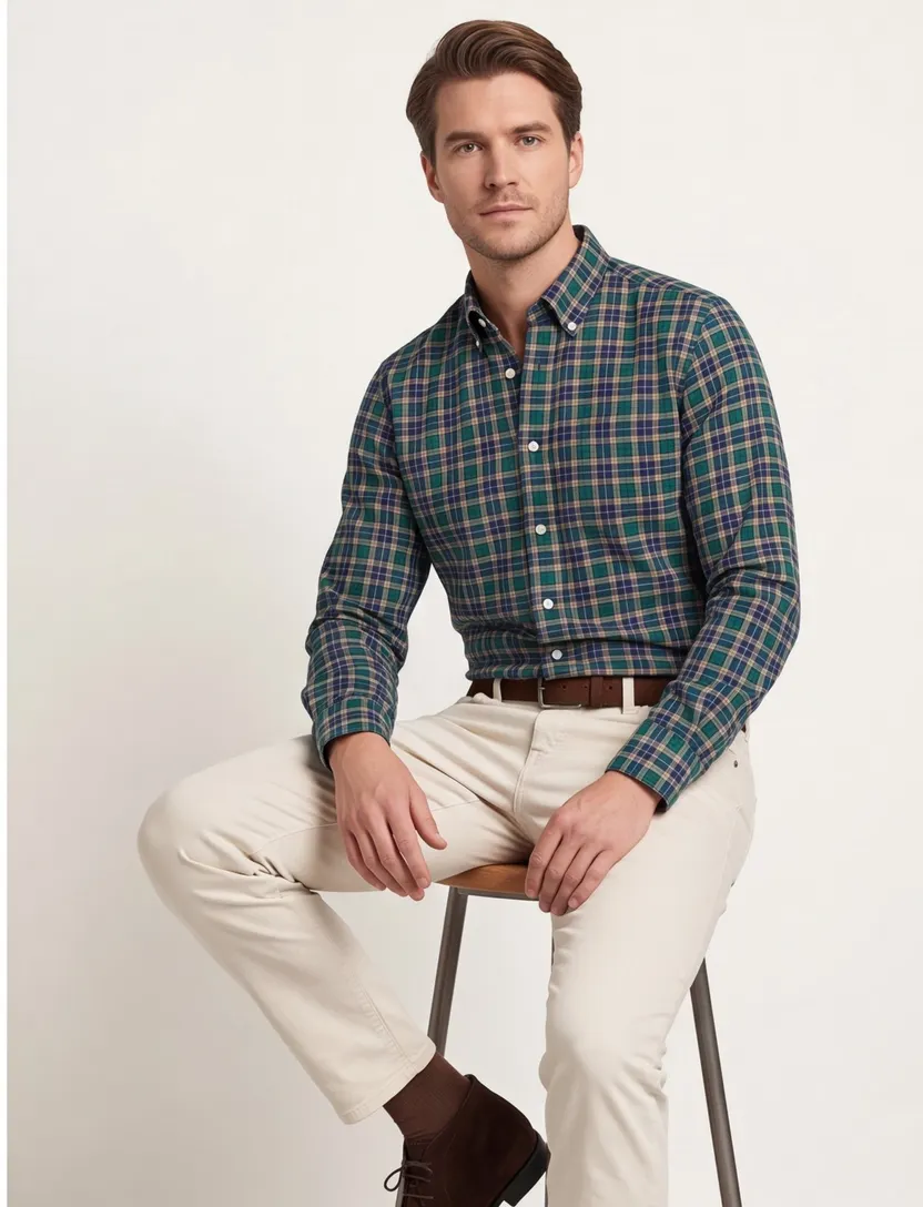 Gant overhemd groen/blauw geruit button-down