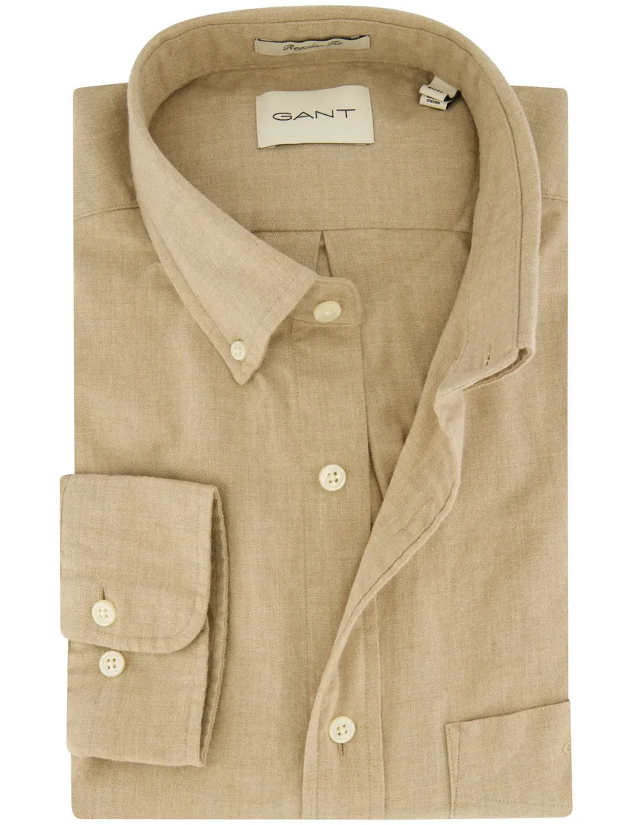 Gant Regular Fit casual overhemd beige flanel