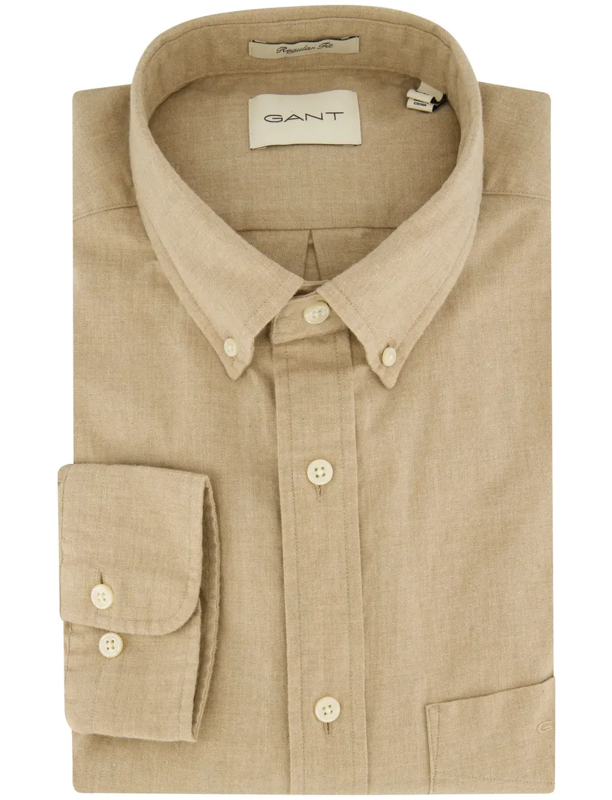 Gant Regular Fit casual overhemd beige flanel