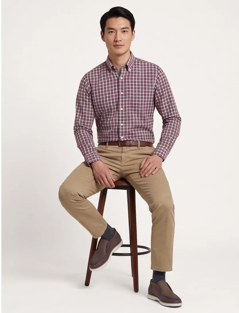 Gant casual overhemd rood geruit katoen Regular Fit borstzak