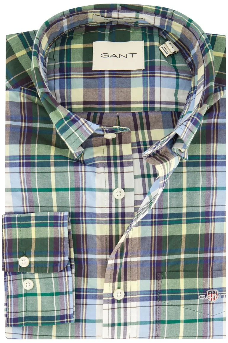 Gant overhemd groen geruit button down Regular Fit