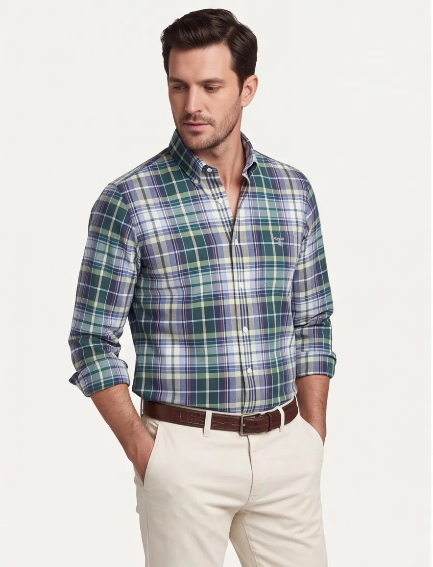 Gant overhemd groen geruit button down Regular Fit