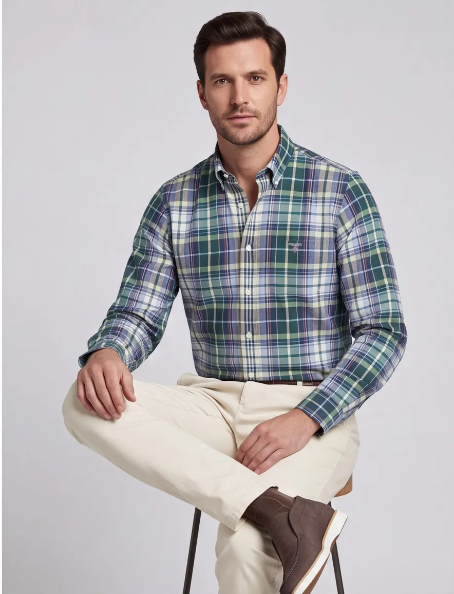Gant overhemd groen geruit button down