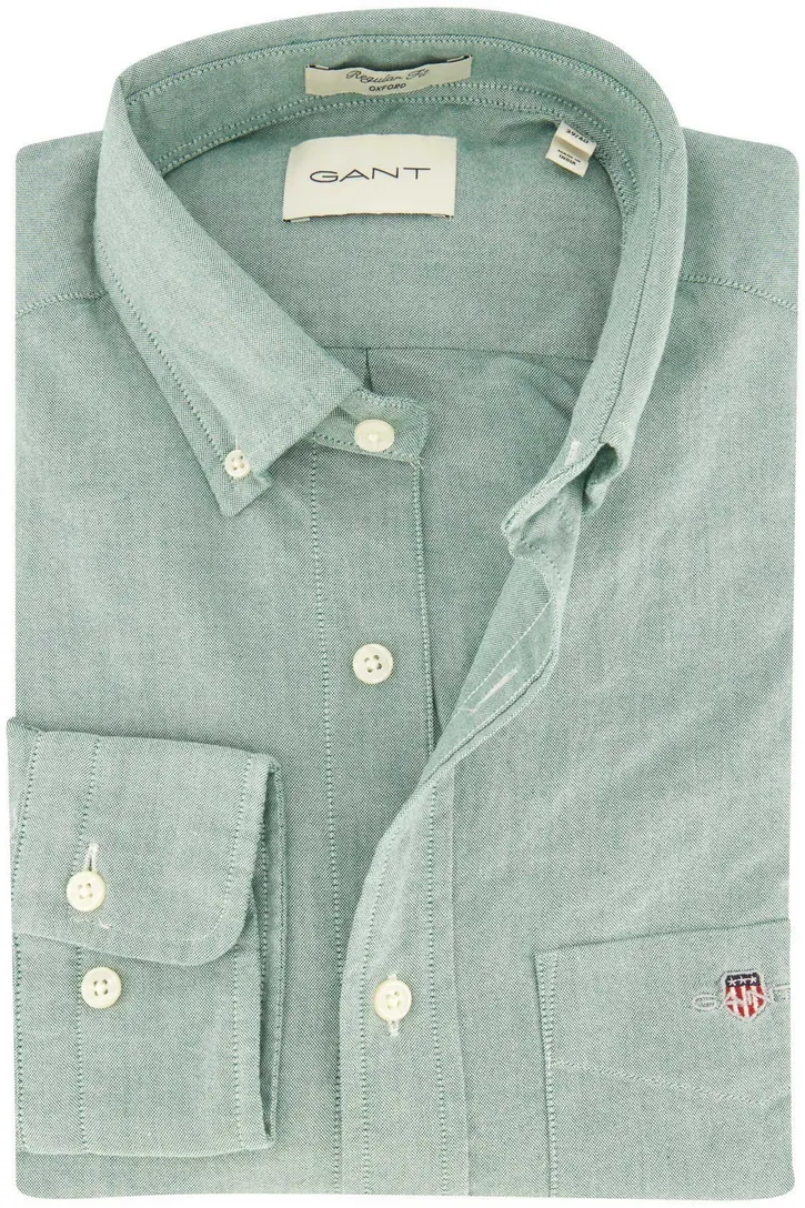Gant casual overhemd groen effen katoen normale fit borstzak