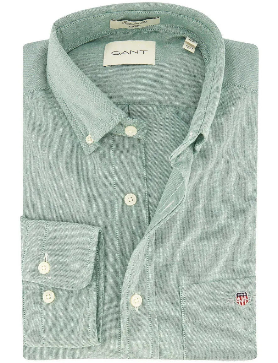 Gant casual overhemd normale fit groen effen borstzak
