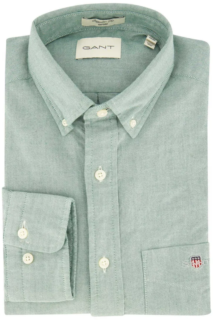 Gant casual overhemd groen effen katoen normale fit borstzak