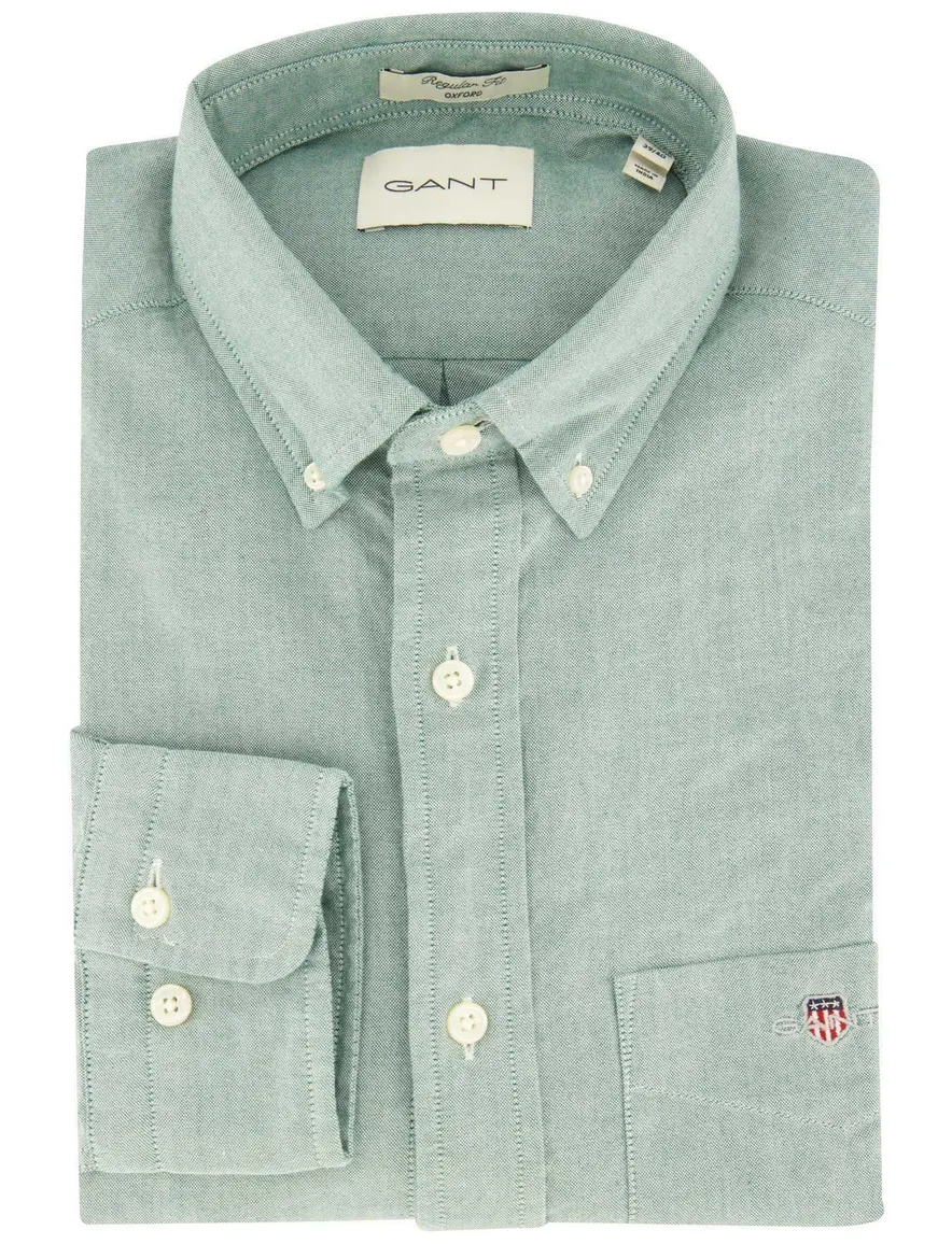 Gant casual overhemd normale fit groen effen borstzak