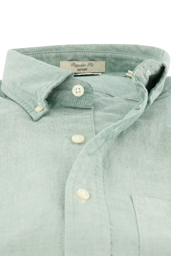 Gant casual overhemd groen effen katoen normale fit borstzak