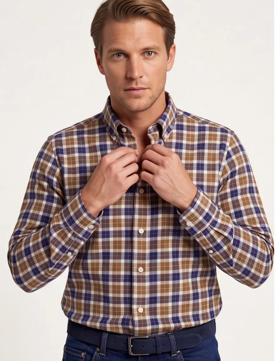 Gant overhemd camel geruit button-down