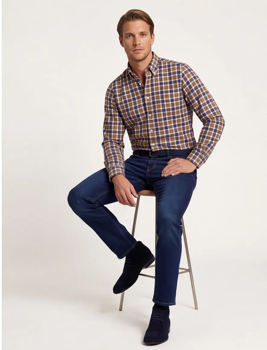 Gant overhemd camel geruit button-down