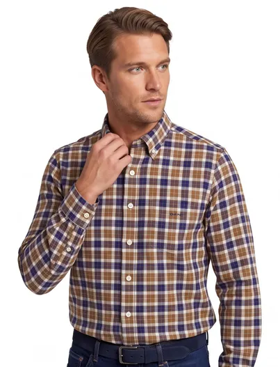 Gant Gant overhemd camel geruit button-down
