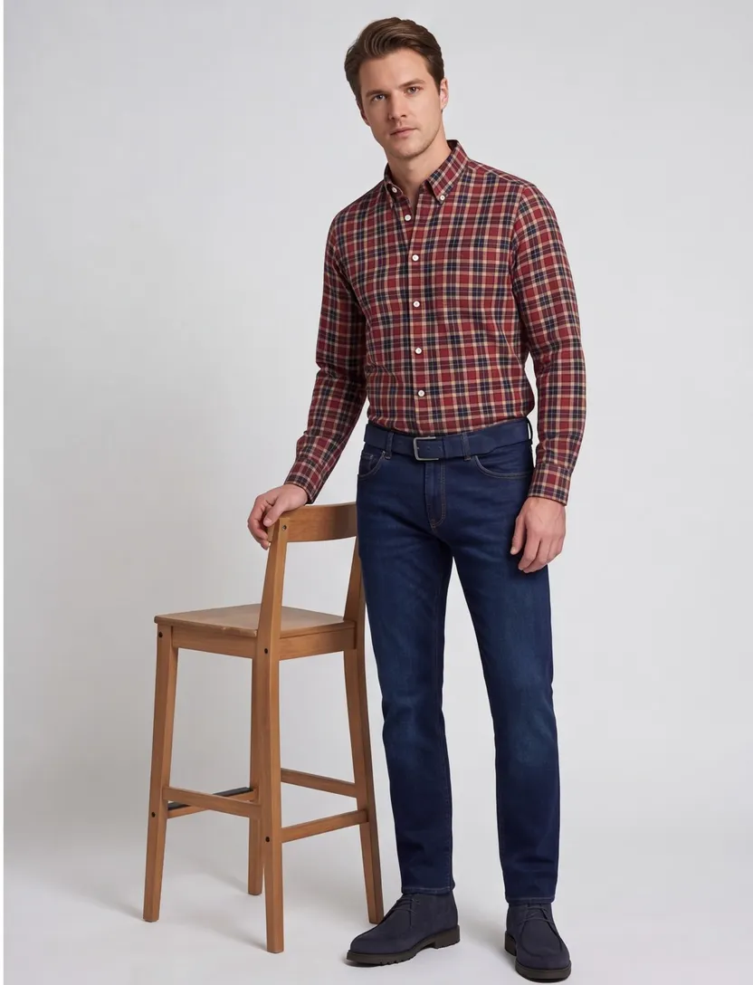 Gant overhemd button-down rood geruit katoen
