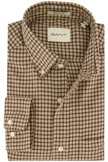 Gant Gant Regular Fit casual overhemd bruin geruit flanel