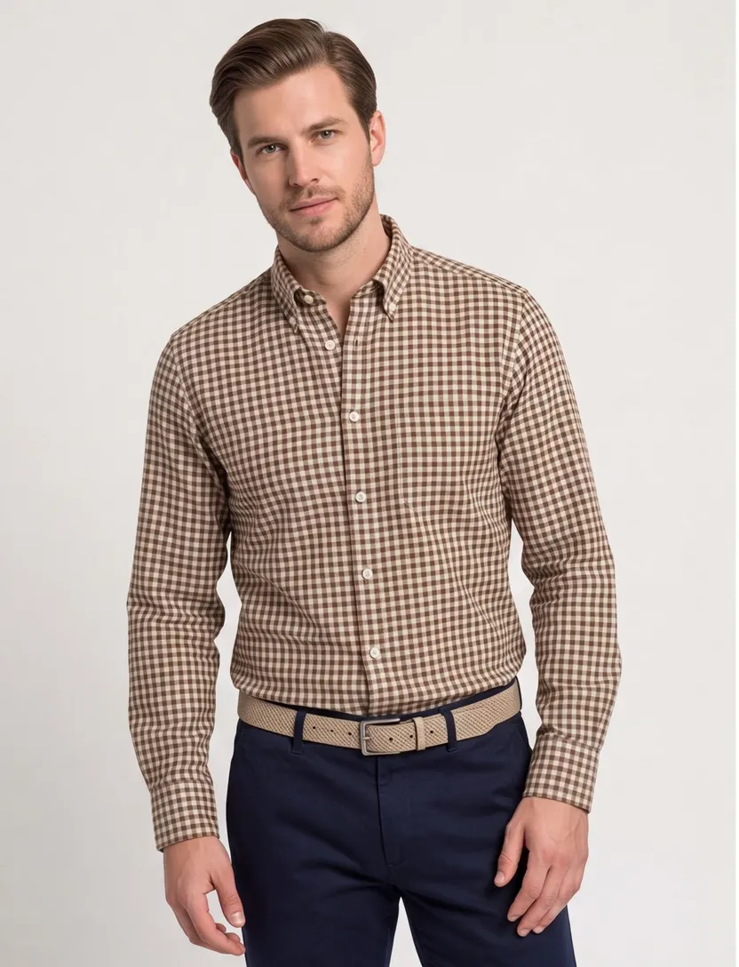 casual overhemd Gant Regular Fit bruin geruit flanel