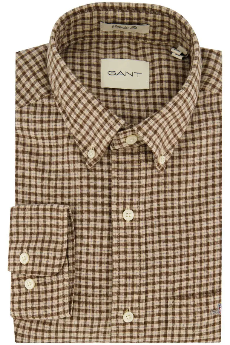 Gant Regular Fit casual overhemd bruin geruit flanel