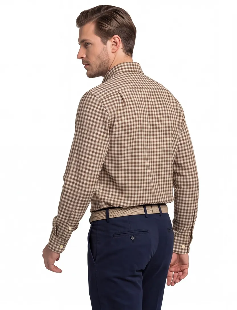 casual overhemd Gant Regular Fit bruin geruit flanel
