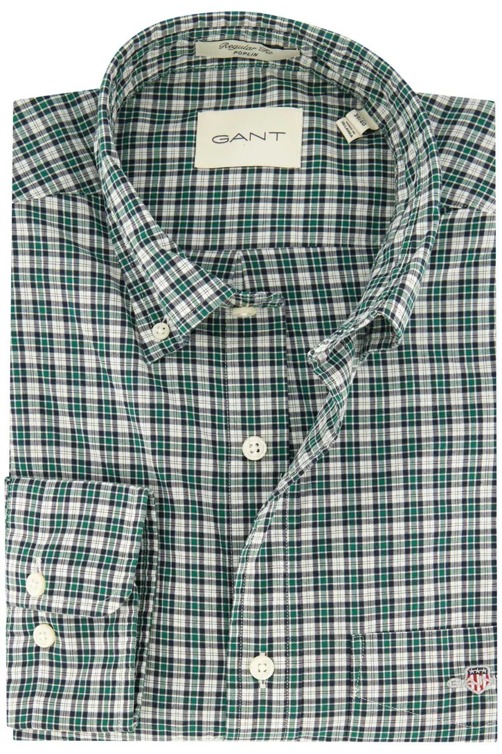 Gant casual overhemd groen geruit katoen normale fit borstzak