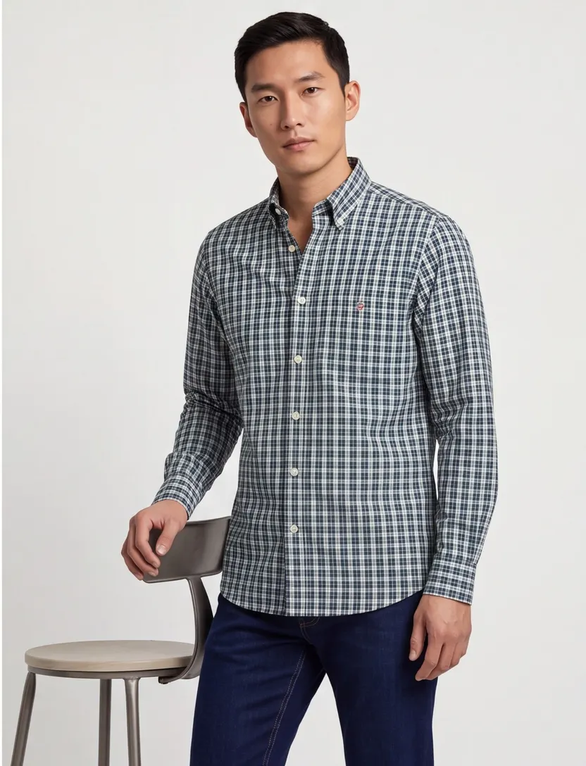 Gant casual overhemd groen geruit katoen normale fit borstzak
