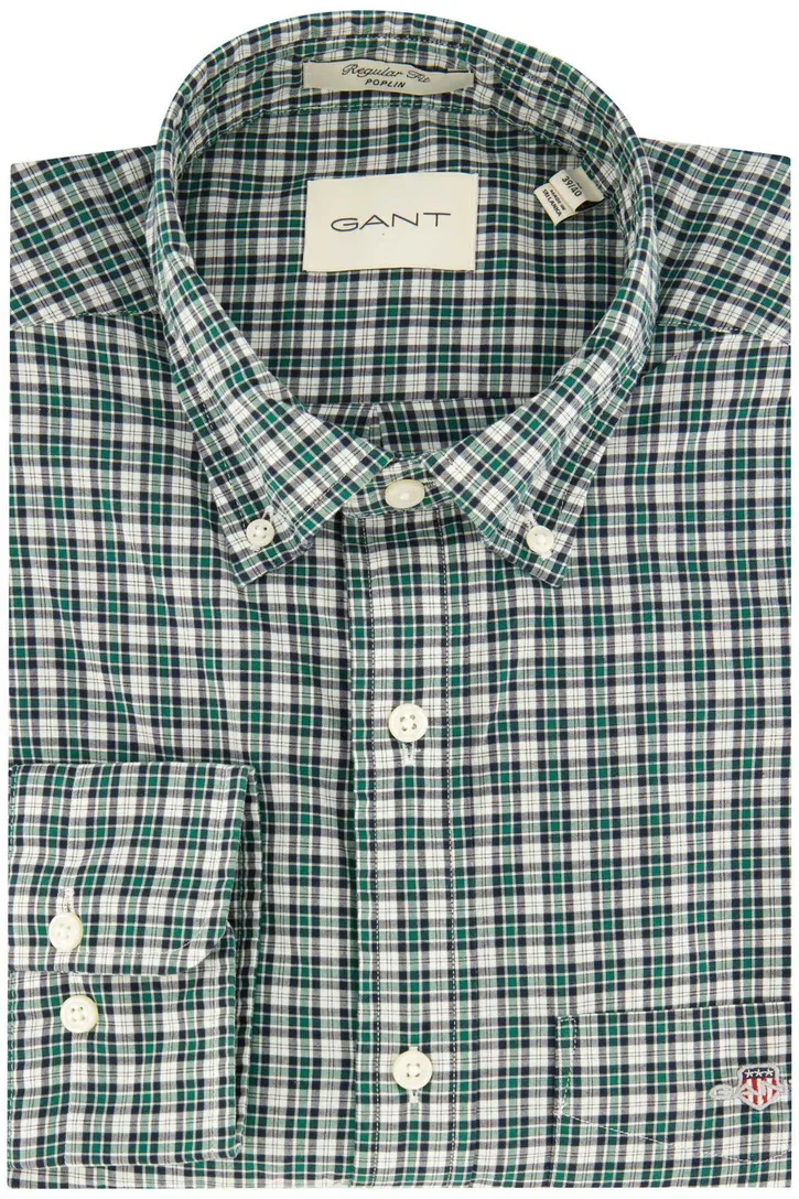 Gant casual overhemd groen geruit katoen normale fit borstzak