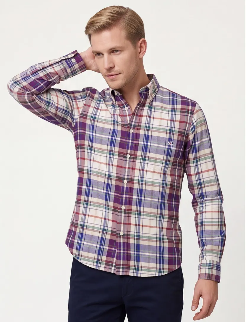 Normale Fit Gant casual overhemd blauw geruit katoen