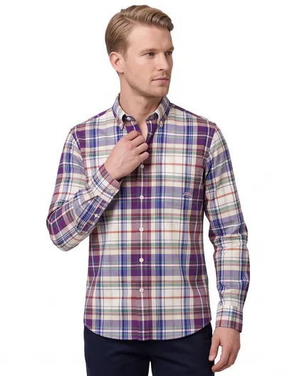 Gant casual overhemd Gant blauw geruit katoen normale fit