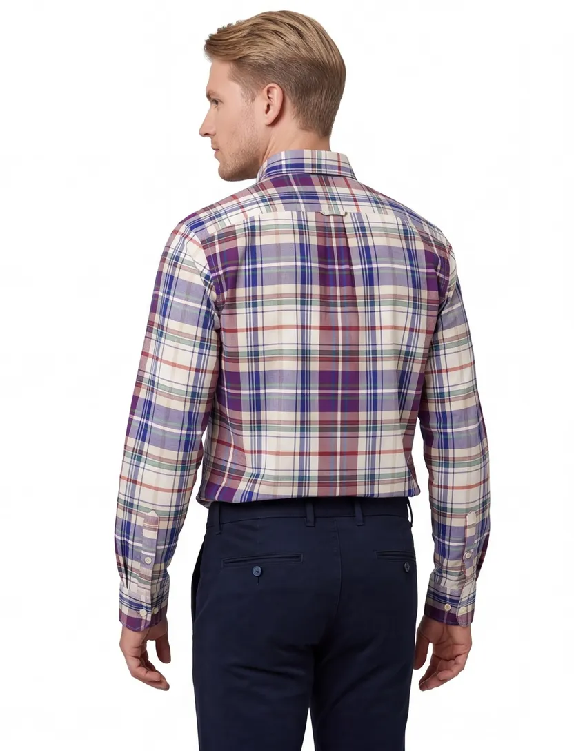 Normale Fit Gant casual overhemd blauw geruit katoen