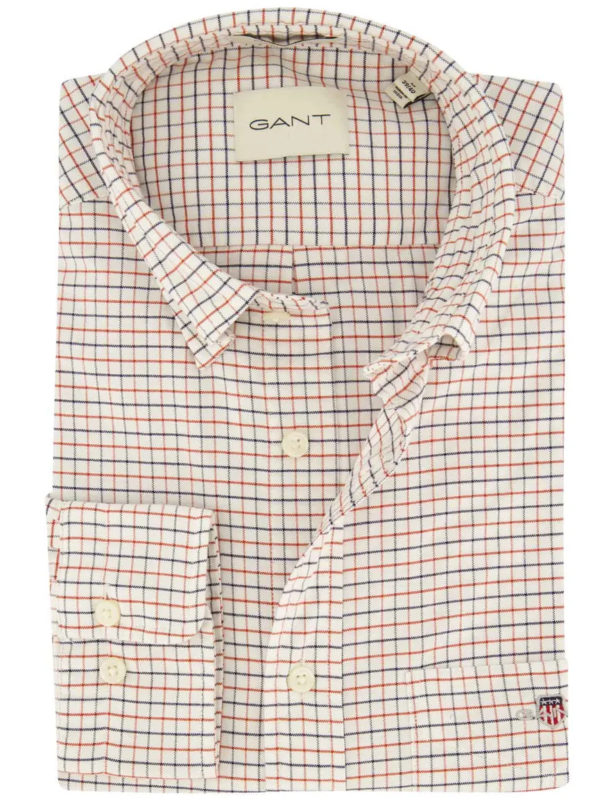 Gant overhemd wit geruit button-down